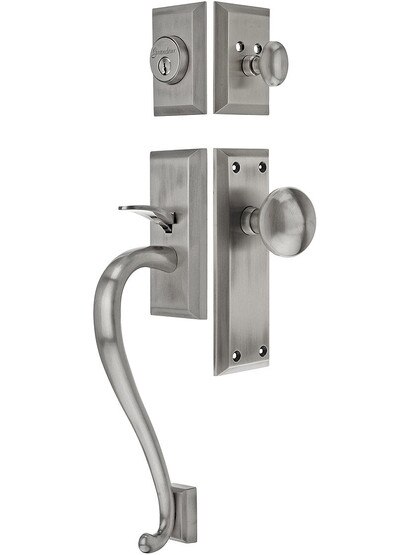 Fifth Avenue Entry Lock Set in Antique Pewter Finish with Fifth Avenue Knob and